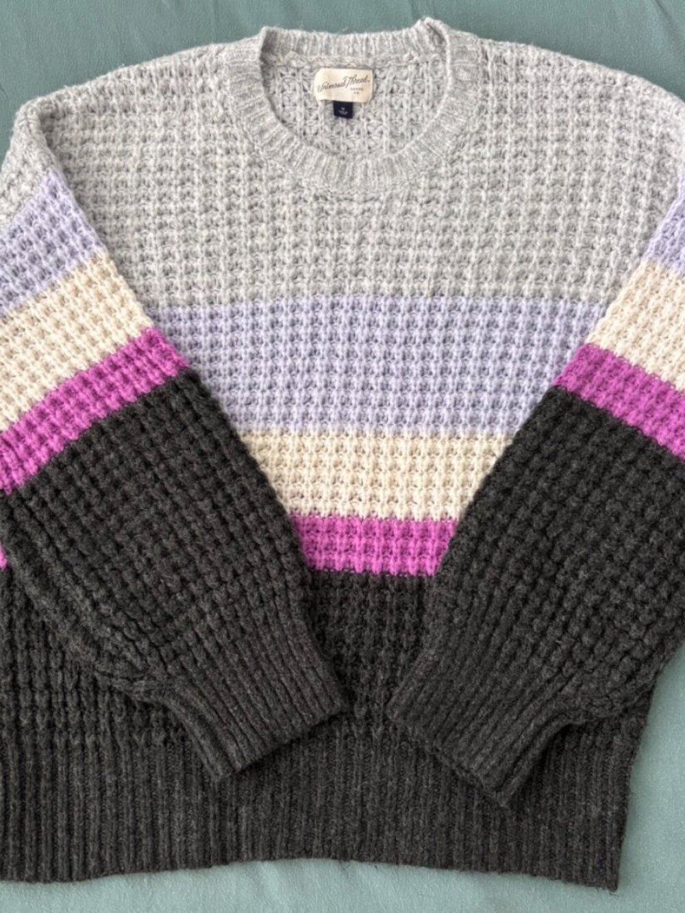 Universal Thread Colorblock Chunky Waffle Knit Sweater Gray Lavender Pink Black